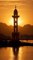 Fototapeta premium silhouette of mosque at sunset