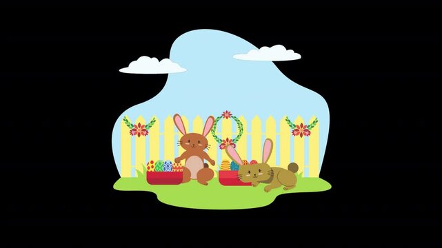 Celebrate Easter with this flat vector animation scene, featuring charming Easter characters for festive projects.