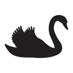 A minimalist illustration of a swan silhouette gliding across the water. The swan has its wings outstretched and is moving gracefully across the water. The background is a clean white surface