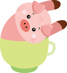 Cute pig inside a green cup