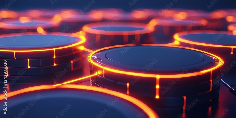 Aufkleber efficiency optimization technique concept. futuristic glowing circular objects in a dark environment