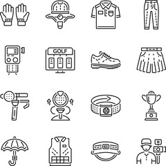 Set of Golf Accessories Linear Style Icons 
