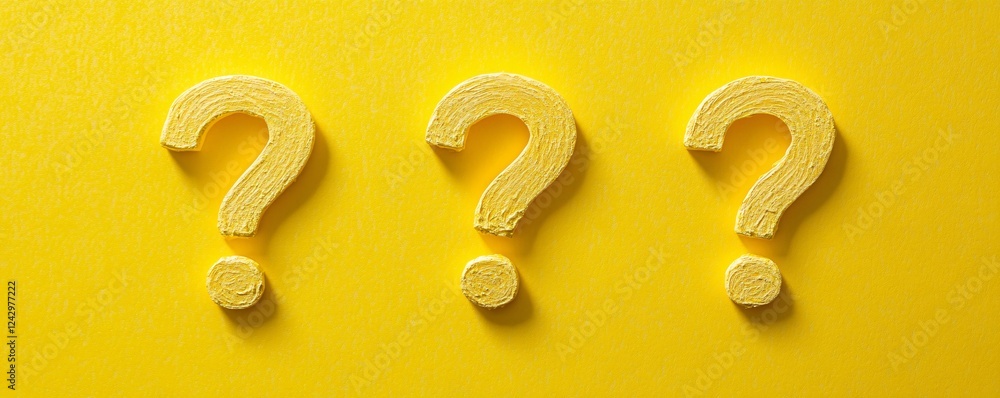 Poster three yellow question marks lying on vivid background