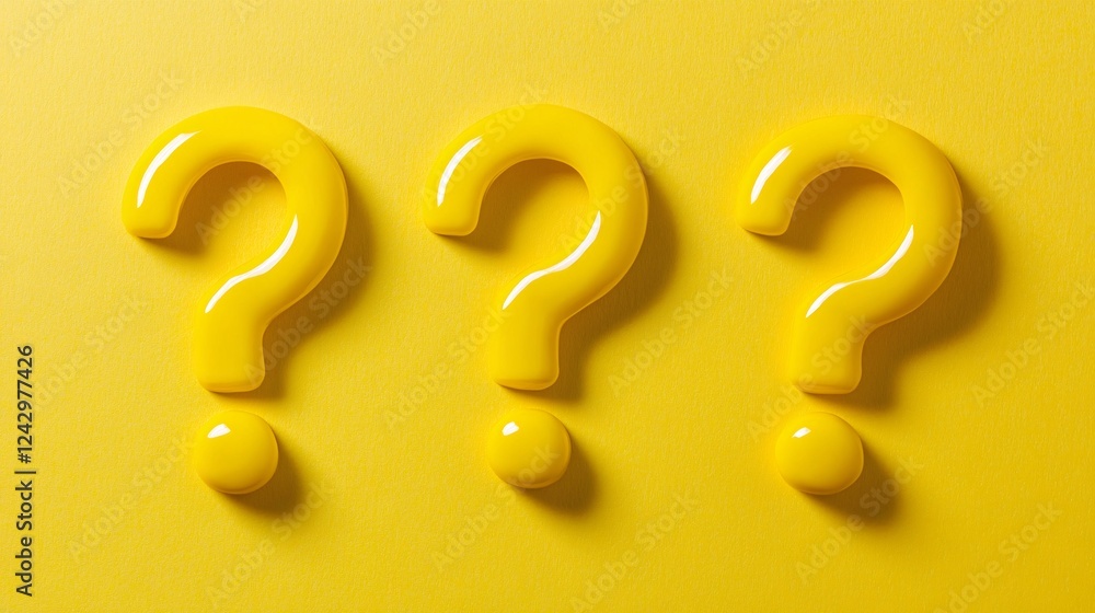 Poster three big yellow question marks posing on a yellow background