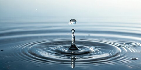 Small droplet of water falls into a still body of water, creating ripples and disturbing the surface, water, movement, peaceful, liquid, ocean