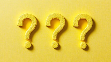 Three yellow question marks lying on yellow background