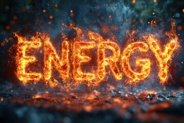 Fire Flames Forming the Word Energy in Vibrant and Luminous Style