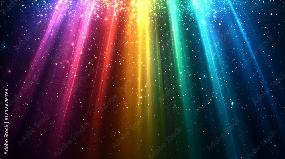 Poster abstract digital art featuring a flash rainbow background. lines and stripes in perspective converge