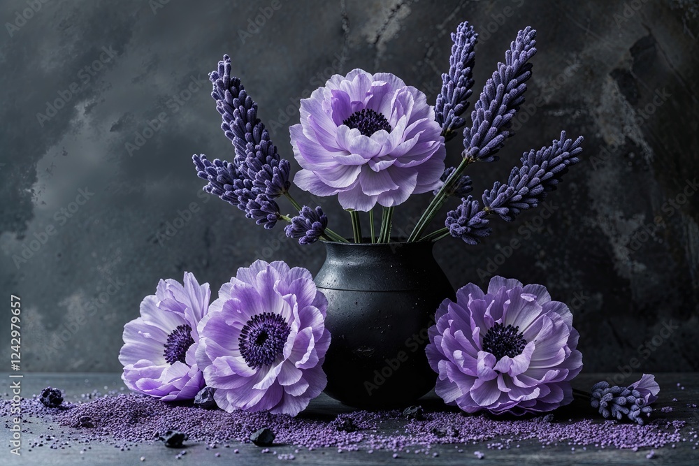 Poster sophisticated textured vignette with moody lavender and charcoal background