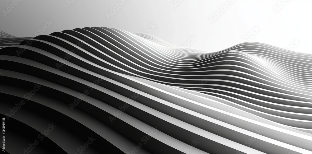 Poster a sleek black horizontal line array forming a geometrical pattern in the background with selective f
