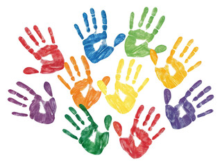 Colorful Handprint Art on Black Background
