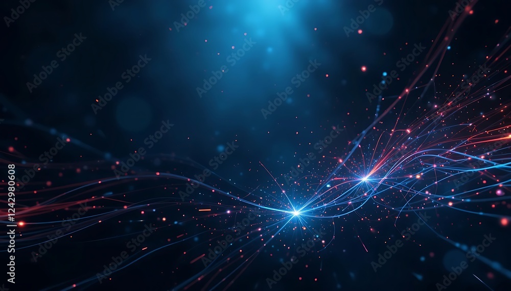 Poster abstract glowing lines and particles form a cosmic network