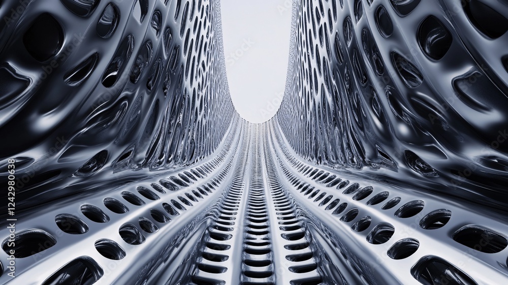 Poster abstract metallic structure forming tunnel leading to light