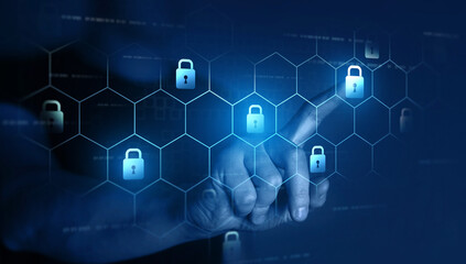 Cyber security firewall interface protection concept.Cybernetic attack security, banking and...