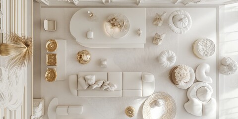 Elegant White Living Room Interior Design Featuring Gold Accents