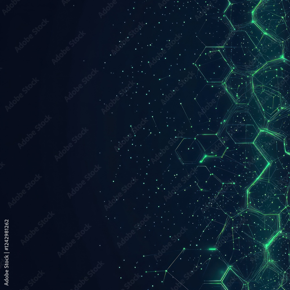 Poster green glowing hexagon pattern. data flow abstract. digital background for tech projects