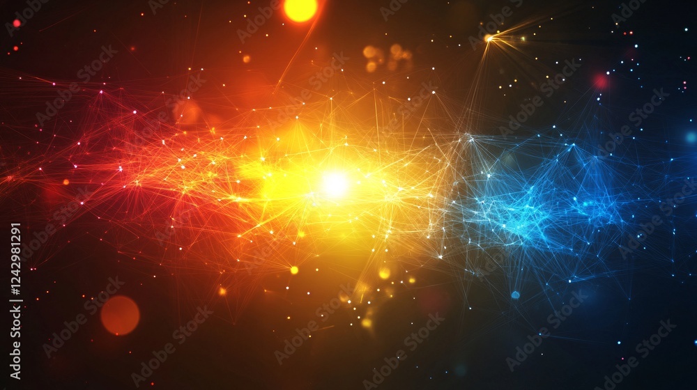Aufkleber Abstract network is connecting points of light on dark background