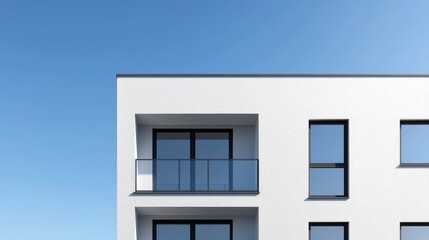 Modern apartment building facade, clear sky
