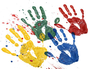 Colorful Handprint Art on Black Background