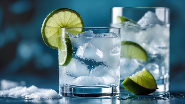 Vibrant cocktails with lime and ice - summer refreshment