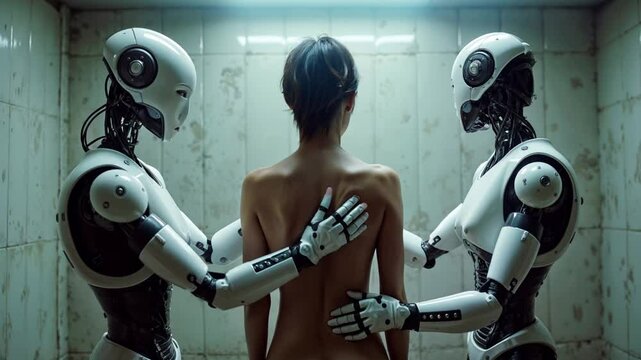 two robots search woman