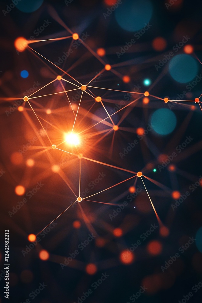 Aufkleber Abstract network with glowing lines and particles connecting on dark background