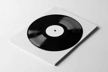 Fototapeta premium A template design of a blank cover and white label LP vinyl disc, shown in isolation.