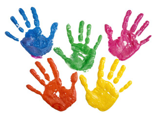 Fototapeta premium Colorful Handprint Art on Black Background