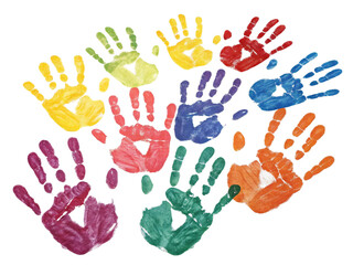 Colorful Handprint Art on Black Background