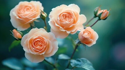 Obraz premium Peach Roses in Bloom: A Garden's Delicate Beauty