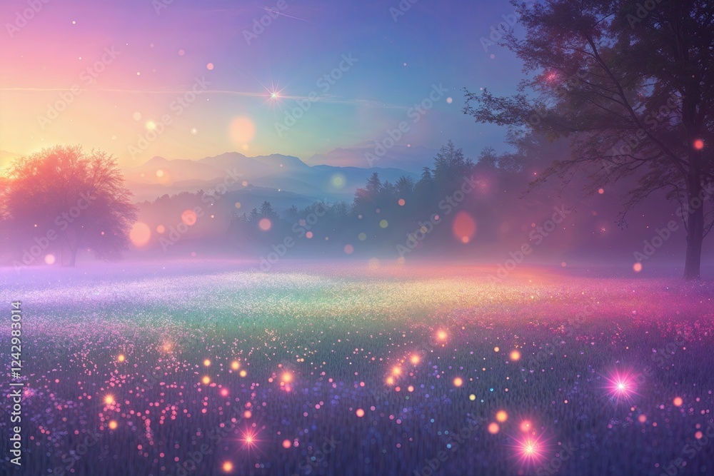 Poster lush gentle luminous gradient scenery canvas with ethereal multicolor glow and retro shimmer effects