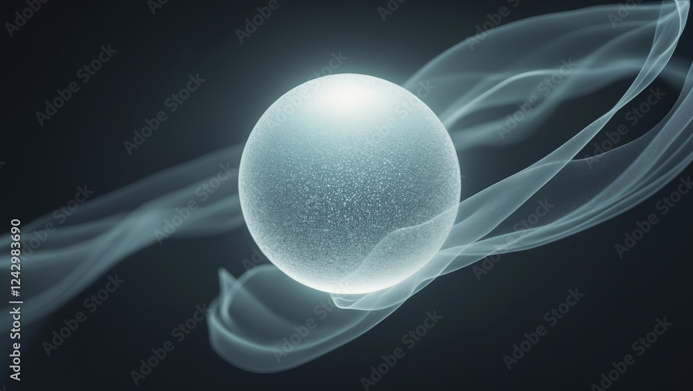 Poster glowing sphere surrounded by ethereal wisps in a dark space environment showcasing subtle movements 