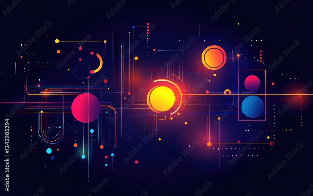 Poster abstract digital background with glowing circles and lines for technology and design use