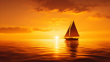 Fototapeta premium Sailing into the sunset a majestic voyage open waters digital art tranquil setting serene viewpoint freedom and adventure