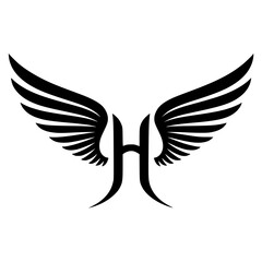 Fototapeta premium Winged Letter H Black Logo Design, Black letter H with symmetrical wings, creating a bold and modern logo. Ideal for branding, aviation, business, sports, or creative identity. 