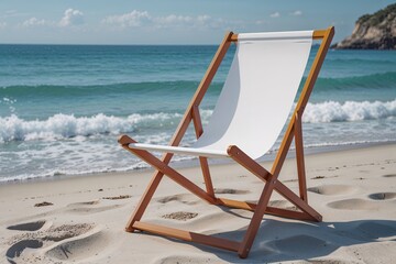 Fototapeta premium White Folding Beach Chair Mockup for Summer Relaxation and Vacation
