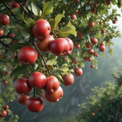 Obraz premium Ripe wild apples hanging on a densely packed branch, agriculture, ripe, harvest, fruit