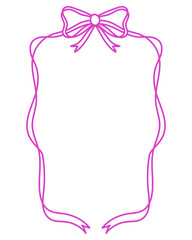 Ribbon Frame isolated on white background. Elegant outline hand drawn border with Bow for poster, cards, party, invitations. Coquette doodle design.