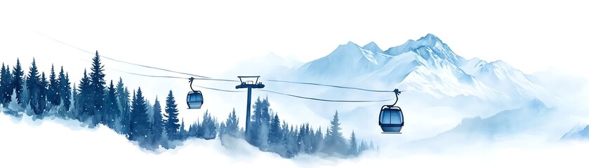 Serene Gondola Ride: A Watercolor Winter Wonderland.