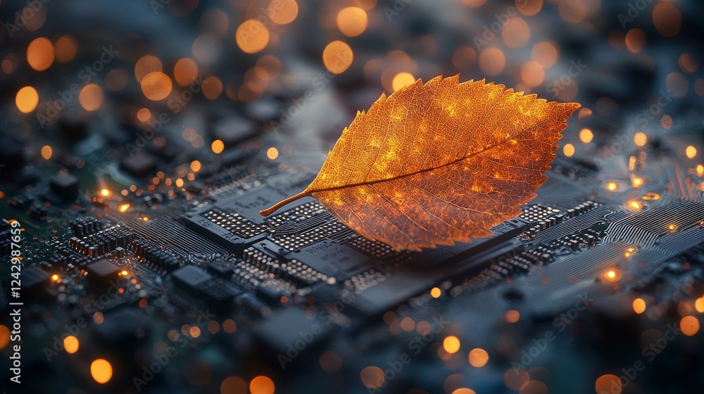 Poster the fusion of nature and technology is achieved through green computing, showcasing it ethics and gr