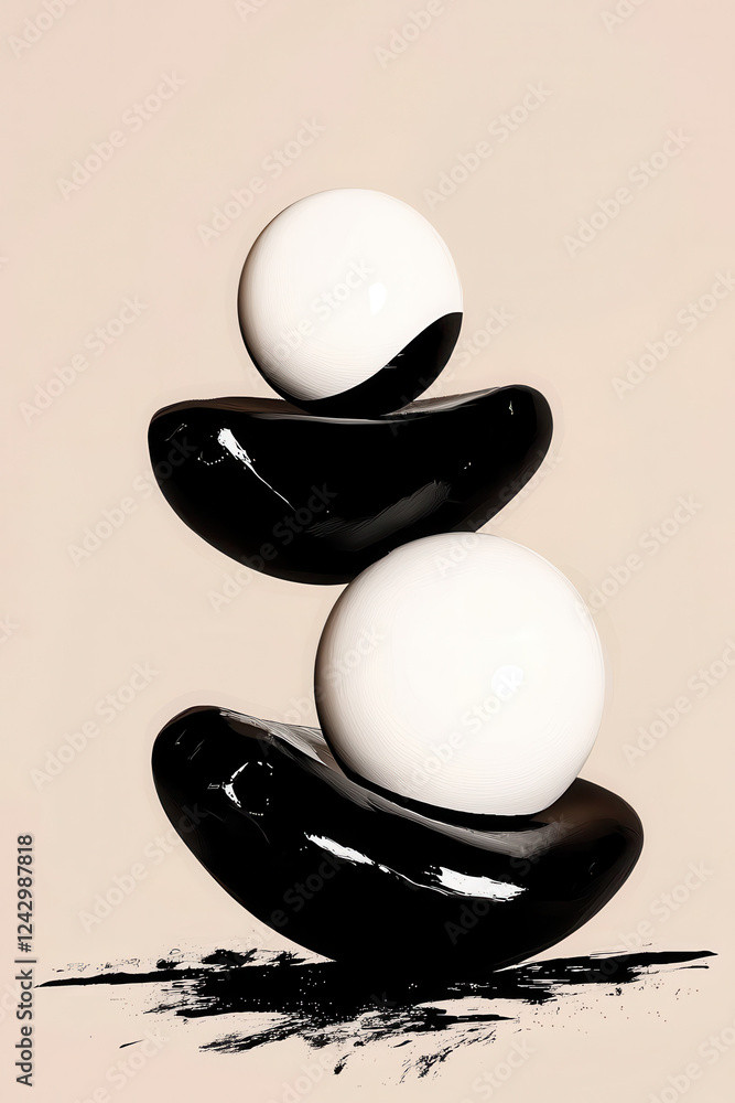 Aufkleber exploring balance and contrast through geometric forms in minimalist abstract art