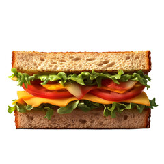 Delicious Sandwich, Freshly Made Sandwich with Ham, Cheese, Lettuce, Tomato Isolated on Transparent Background PNG