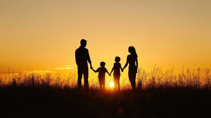 Silhouette Family Sunset: Golden Hour Family Portrait