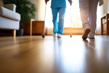 Fototapeta premium Elderly Care: Walking with Support and Dignity