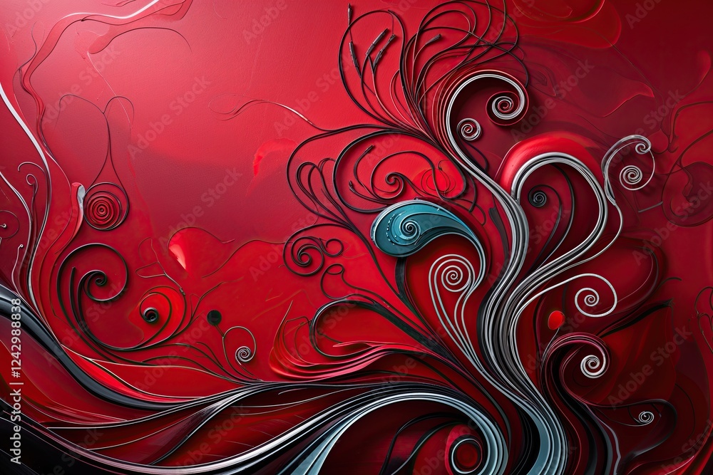Poster vibrant ruby red background with whimsical swirls for enhanced artistic expression