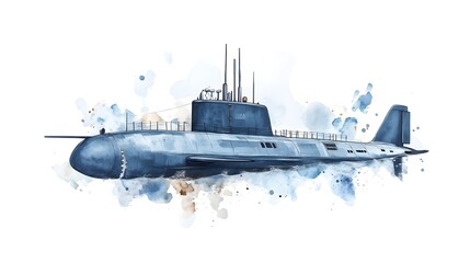 Fototapeta premium Ocean's Stealth: A Watercolor Submarine
