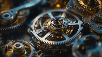 A close-up view reveals a complex clockwork mechanism, showcasing finely crafted gears and components.