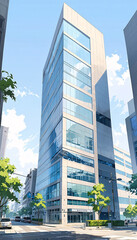 Fototapeta premium One Point Perspective Sketch of a Blue Building in a City from Eye Level View Architectural Details Exterior Design Inspiration