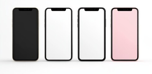 A row of colorful cell phones on a white background