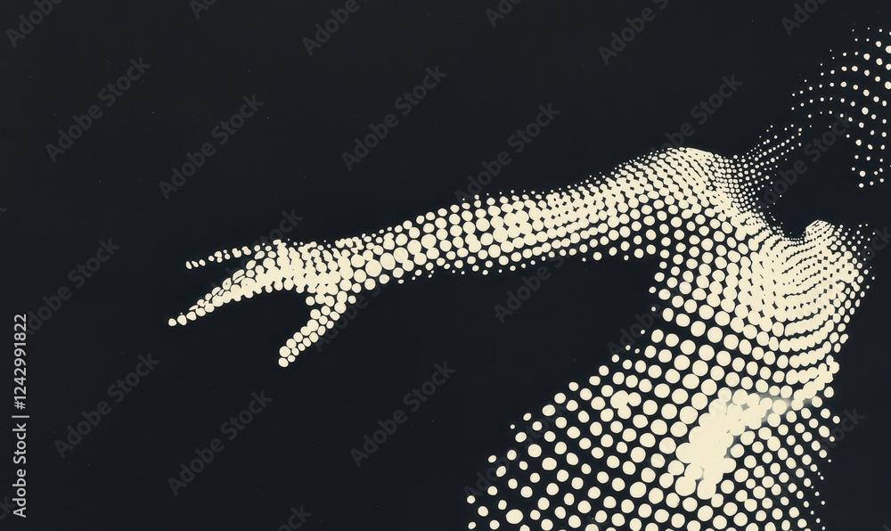 Poster dynamic abstract silhouette with dot patterns in modern monochrome design capturing movement and art